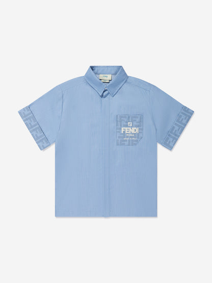 男童蓝色 Chambray FF Logo 衬衫