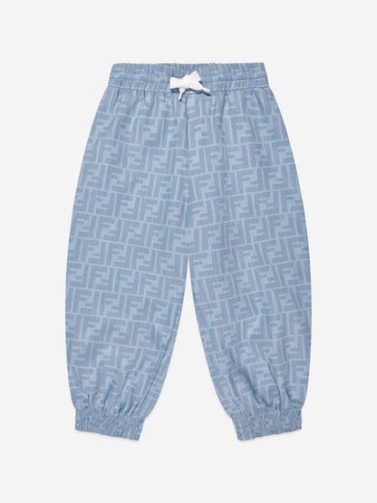 男童蓝色 Chambray FF Logo 慢跑裤