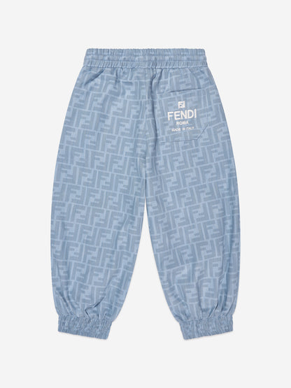 男童蓝色 Chambray FF Logo 慢跑裤