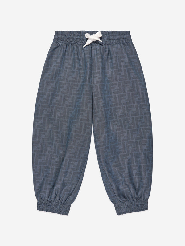 男童蓝色 Chambray FF Logo 慢跑裤