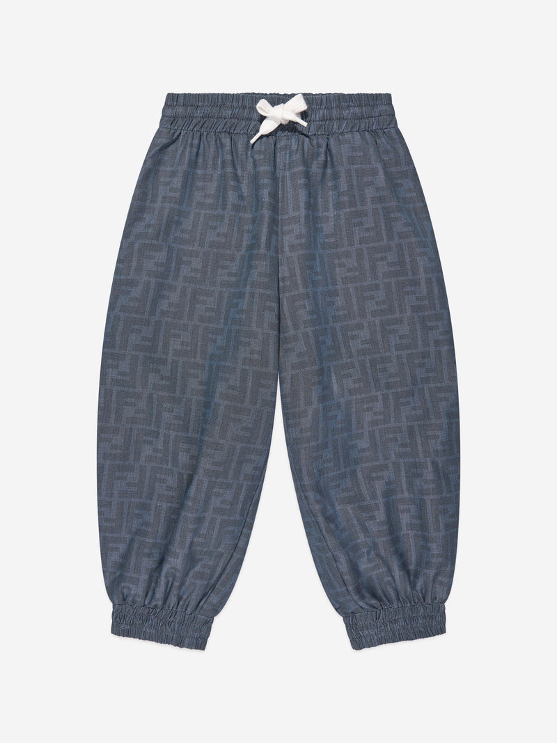 男童蓝色 Chambray FF Logo 慢跑裤