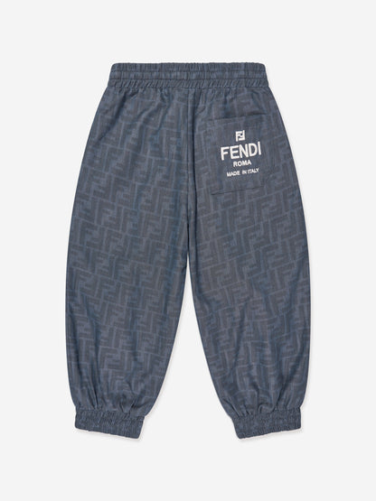 男童蓝色 Chambray FF Logo 慢跑裤