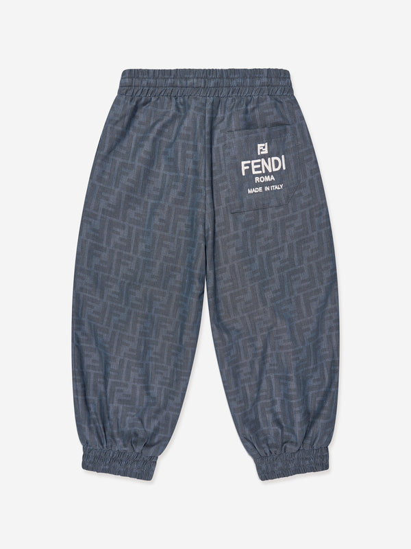 男童蓝色 Chambray FF Logo 慢跑裤