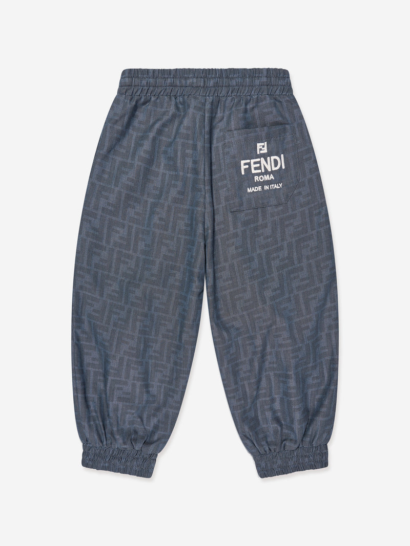 男童蓝色 Chambray FF Logo 慢跑裤