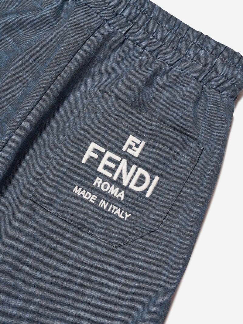 男童蓝色 Chambray FF Logo 慢跑裤