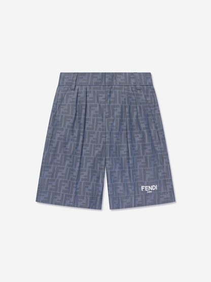 男童蓝色 Chambray FF Logo 短裤