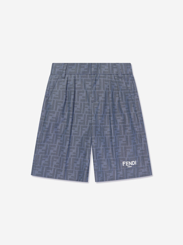 男童蓝色 Chambray FF Logo 短裤