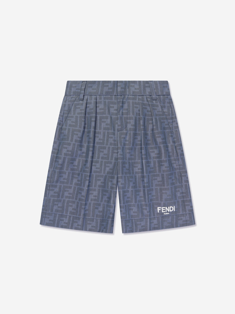 男童蓝色 Chambray FF Logo 短裤