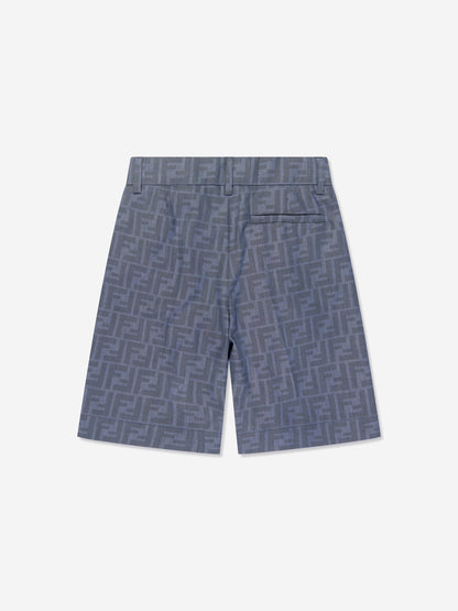 男童蓝色 Chambray FF Logo 短裤