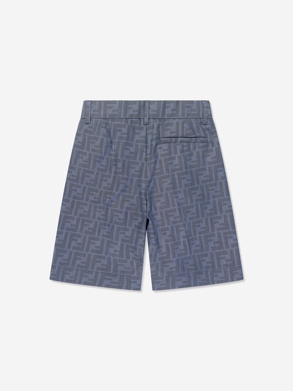 男童蓝色 Chambray FF Logo 短裤