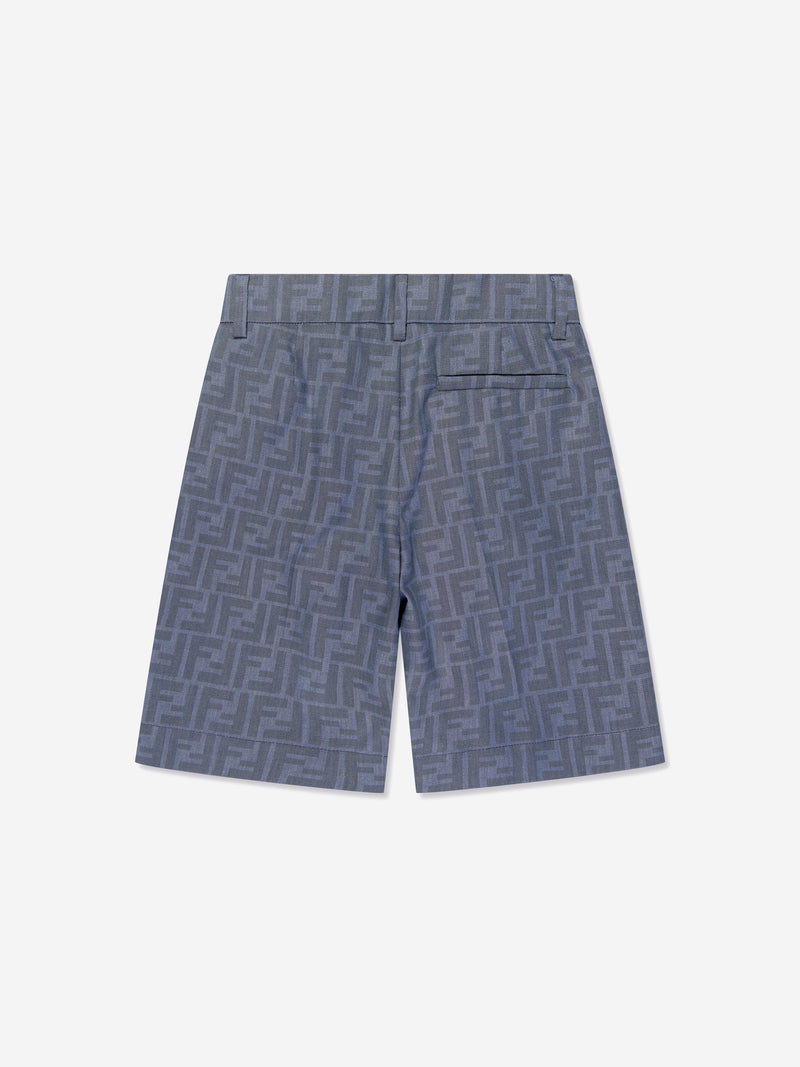 男童蓝色 Chambray FF Logo 短裤