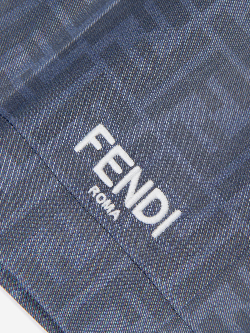 男童蓝色 Chambray FF Logo 短裤