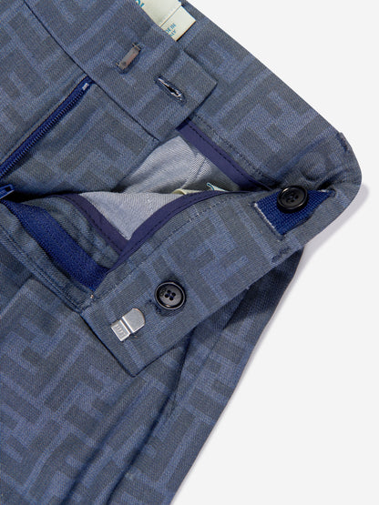 男童蓝色 Chambray FF Logo 短裤