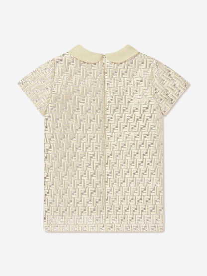 Fendi Baby Girls FF Silk Brocade Dress in Beige