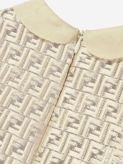 Fendi Baby Girls FF Silk Brocade Dress in Beige
