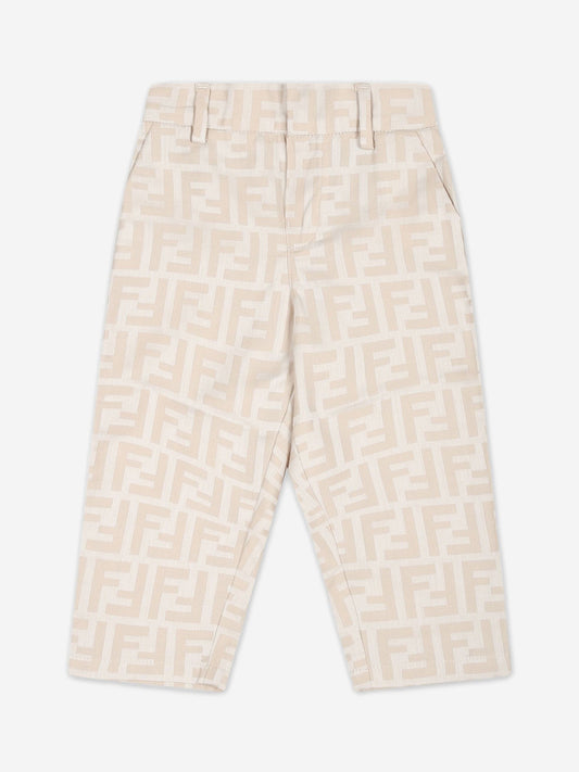 Fendi 男童 FF 提花长裤（米色）