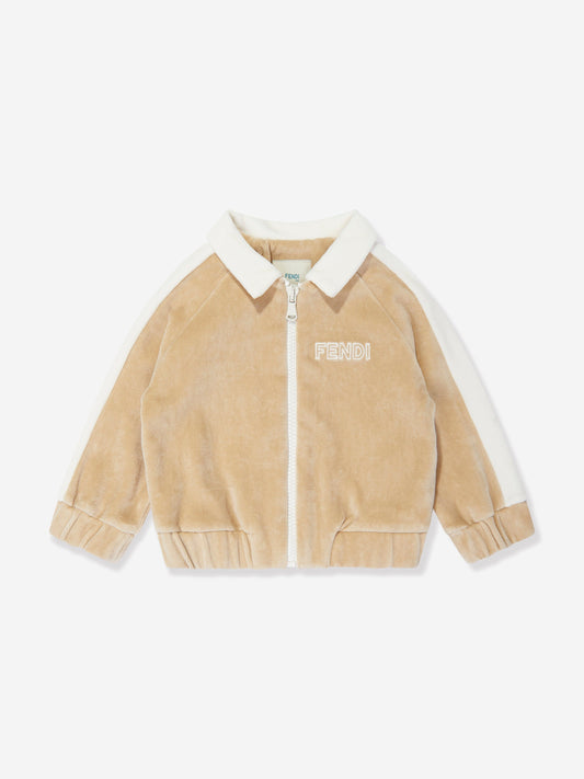 Fendi Baby 雪尼尔拉链上衣 米色