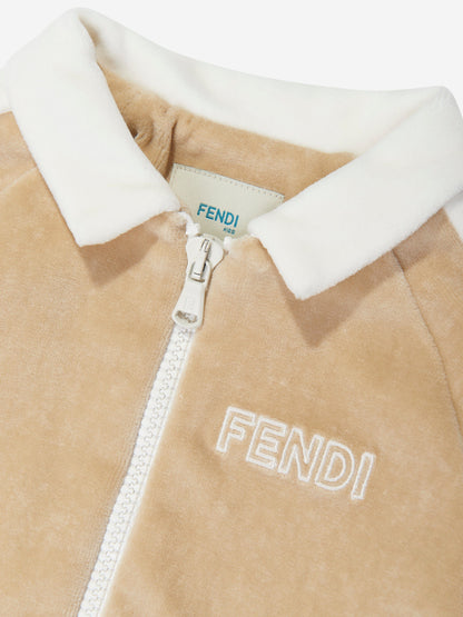 Fendi Baby 雪尼尔拉链上衣 米色