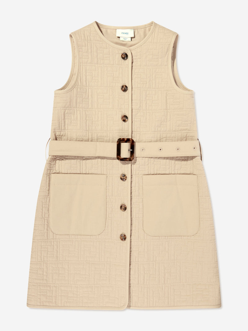 Fendi Girls FF Quilted Dress in Beige
