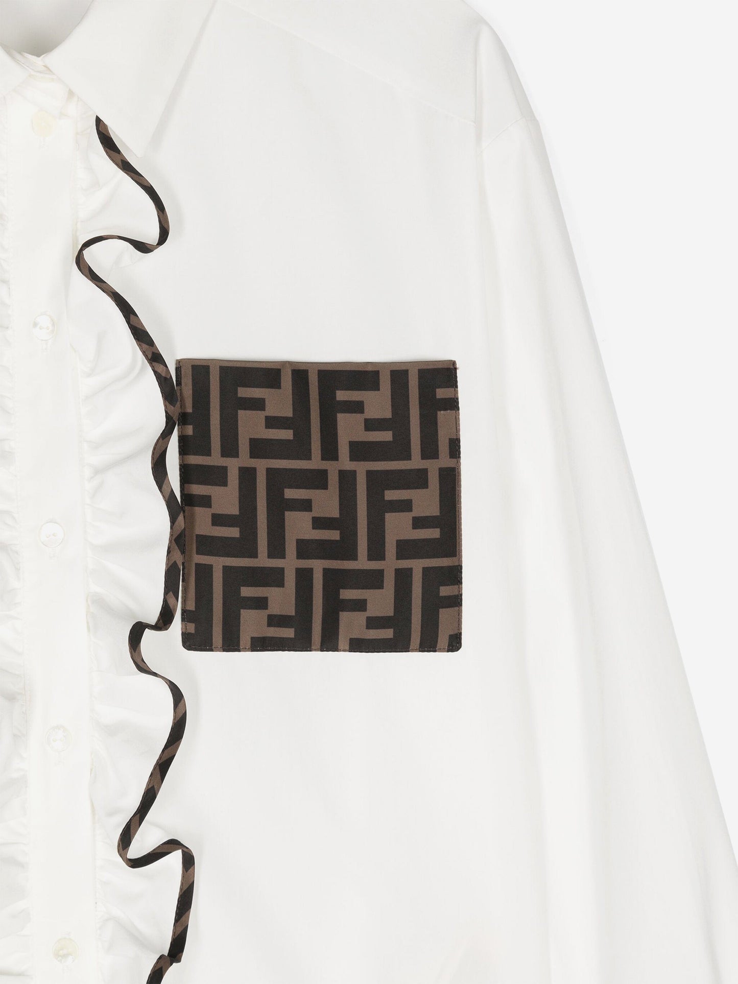Fendi Girls FF Logo Ruffle Blouse in White
