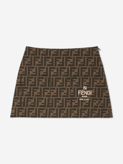 Fendi Girls FF Logo Skirt in Brown