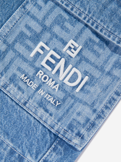 Fendi 男童蓝色水洗牛仔百慕大短裤