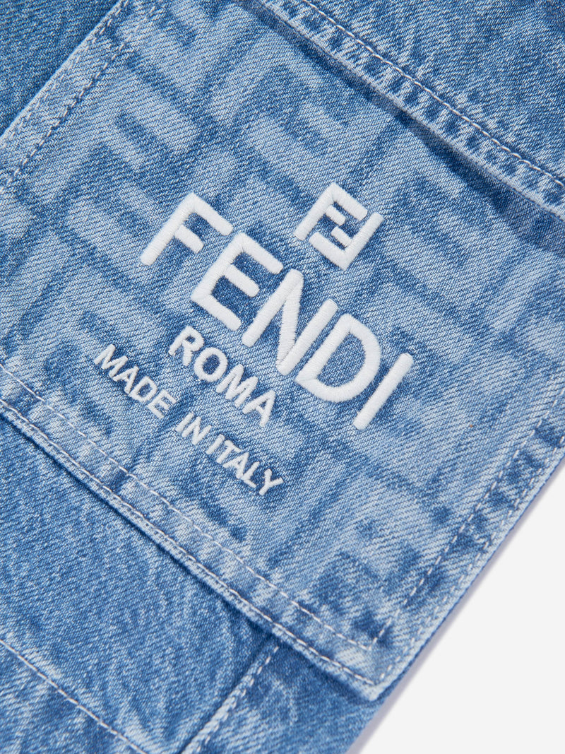 Fendi 男童蓝色水洗牛仔百慕大短裤