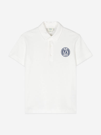 男童白色徽标 Polo 衫