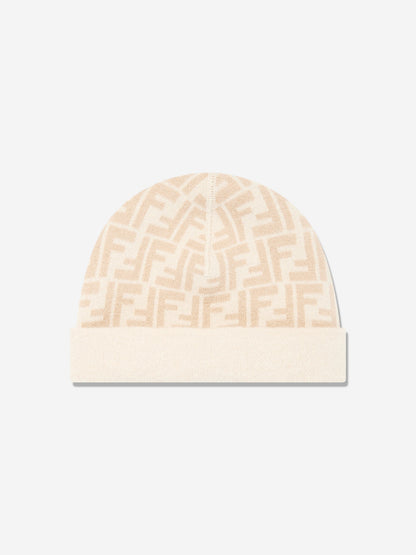 Fendi Kids FF Reversible Beanie Hat in Beige