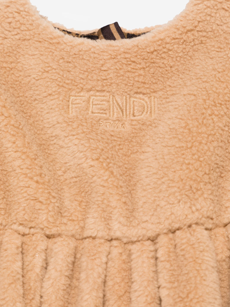 Fendi Baby Girls Teddy Fleece Dress in Beige