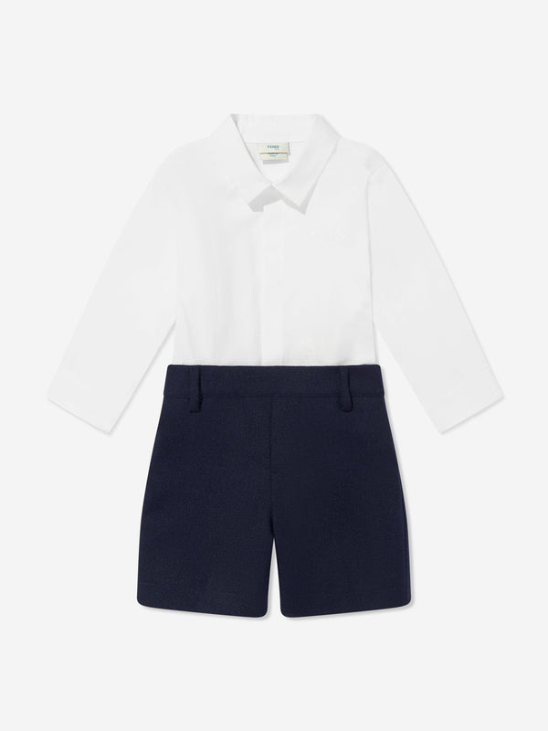 Fendi Baby Boys Short Poplin Romper in Navy