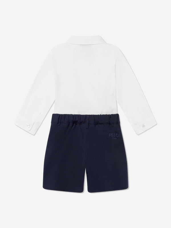 Fendi Baby Boys Short Poplin Romper in Navy