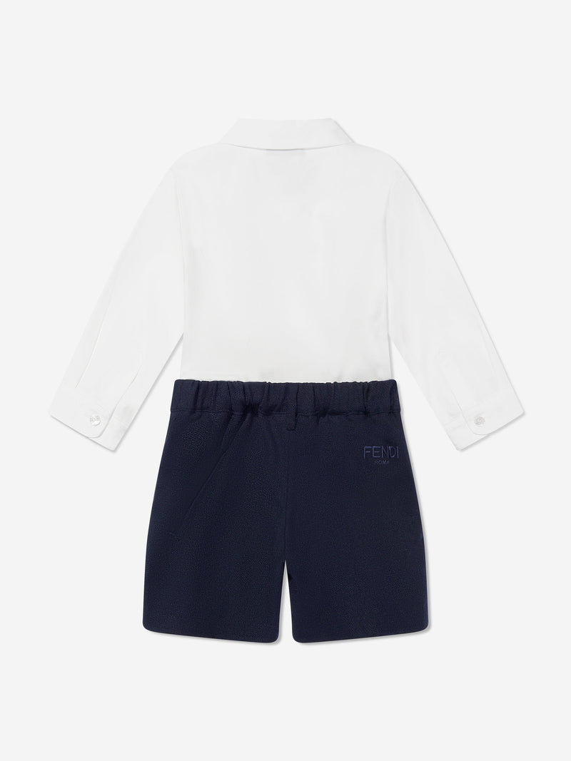 Fendi Baby Boys Short Poplin Romper in Navy