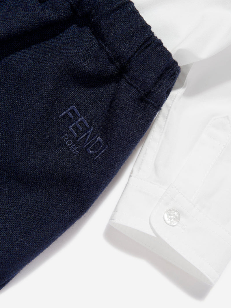 Fendi Baby Boys Short Poplin Romper in Navy