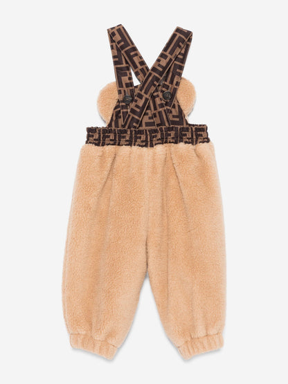 Fendi Baby Teddy Fleece Dungarees in Beige