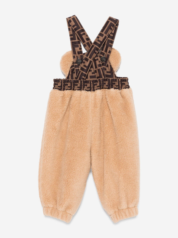 Fendi Baby Teddy Fleece Dungarees in Beige