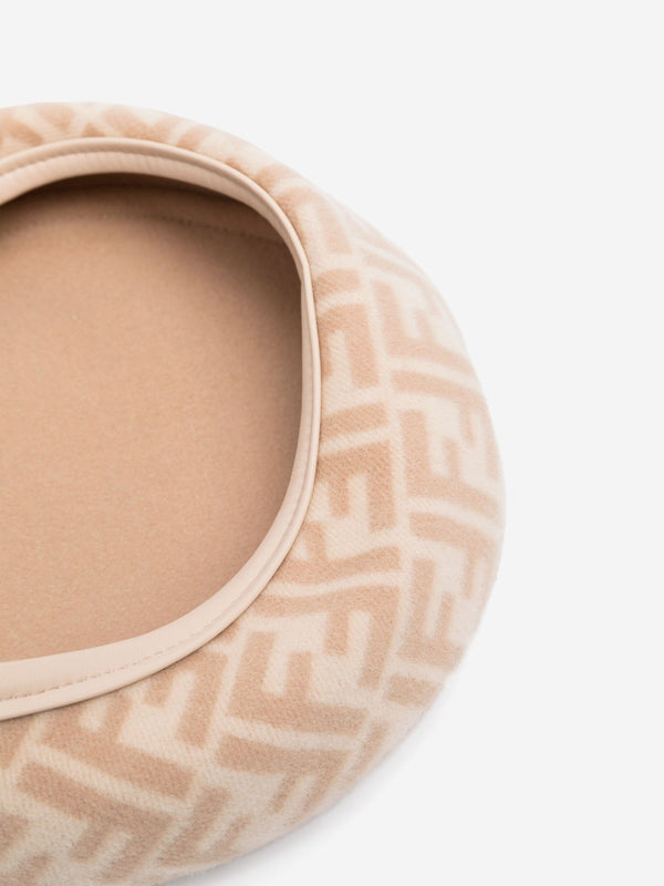 Girls Reversible FF Logo Beret in Beige