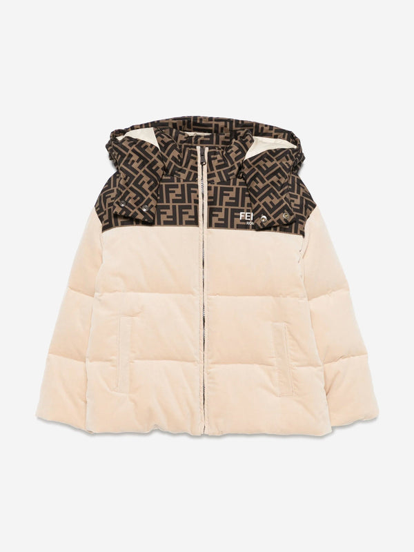 Kids Down Padded Puffer Jacket in Beige