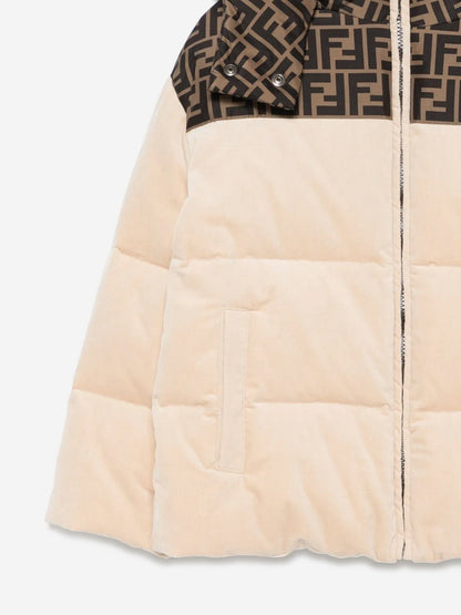 Kids Down Padded Puffer Jacket in Beige