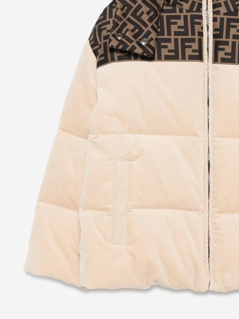 Kids Down Padded Puffer Jacket in Beige