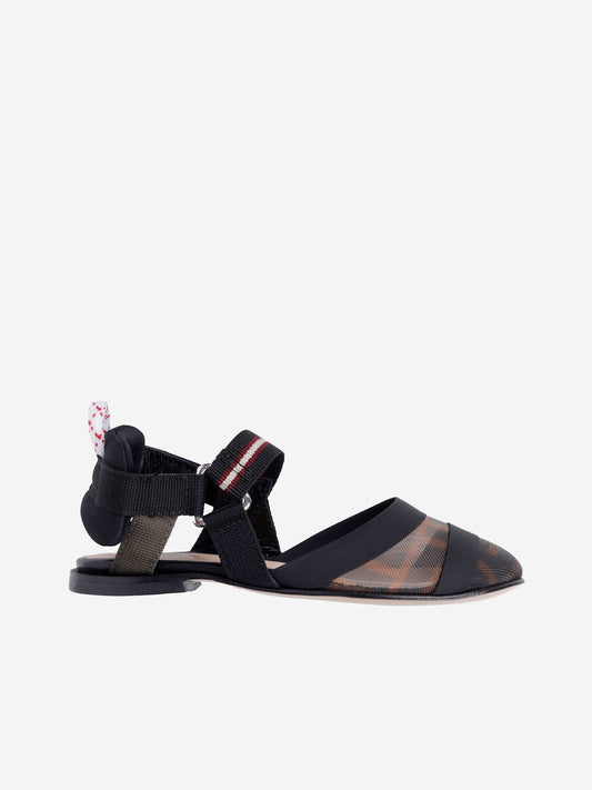 Fendi 女童黑色 & 棕色徽标凉鞋