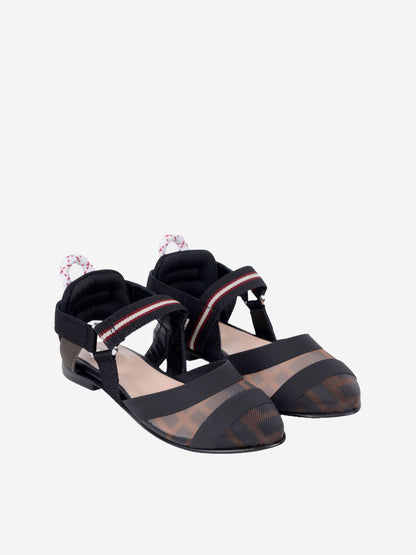 Fendi 女童黑色 & 棕色徽标凉鞋