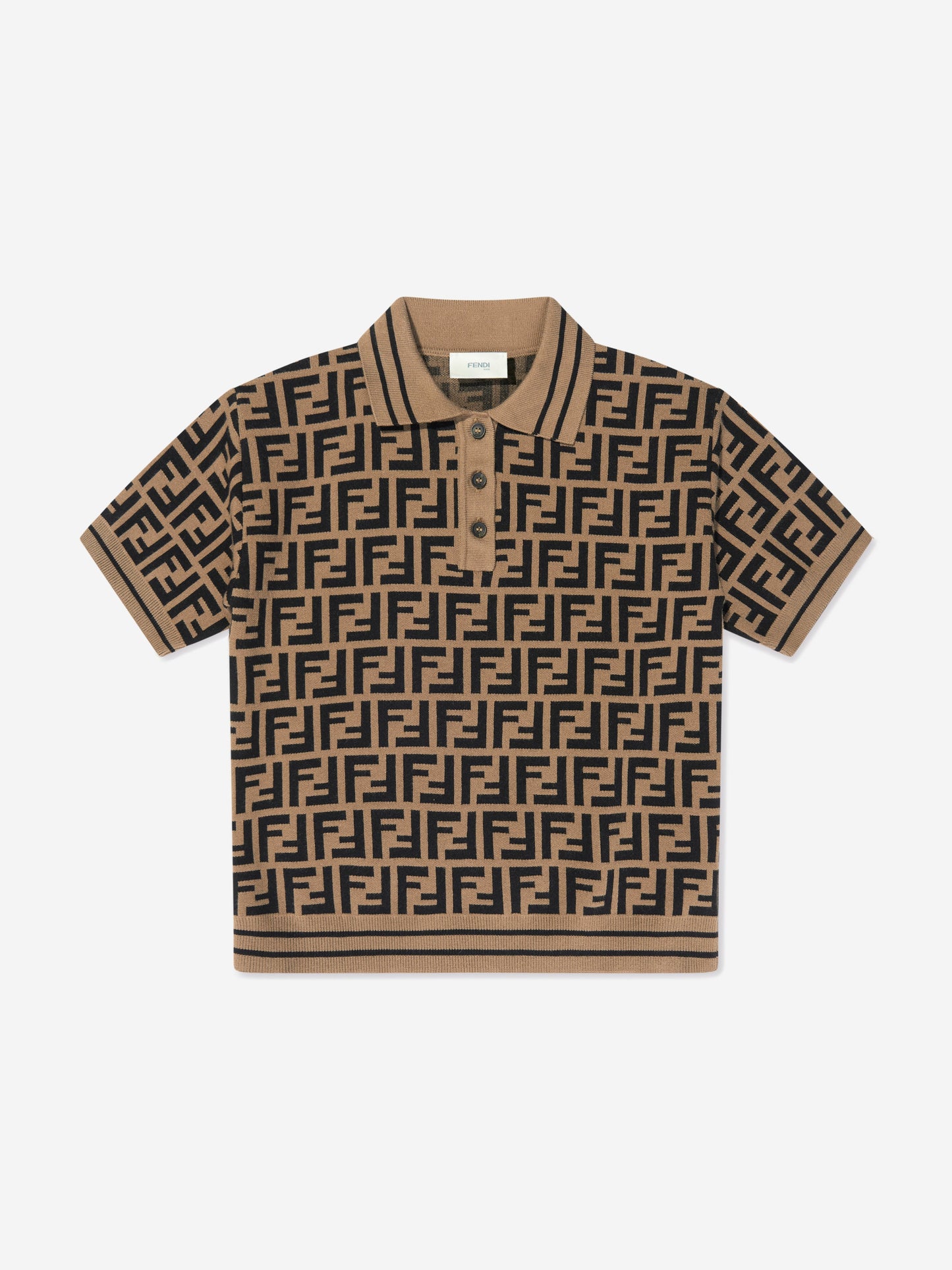 男童棕色 FF 针织 Polo 衫