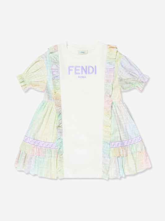 女童白色 FF Logo Metaverse 连衣裙