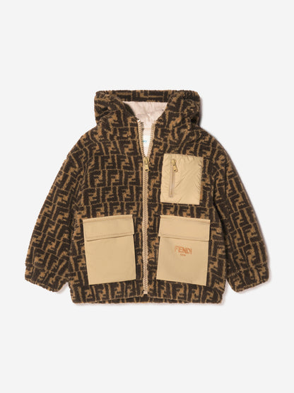 儿童棕色 FF Logo Sherpa 夹克