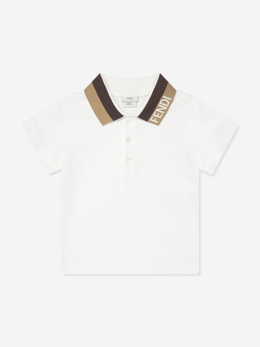 Fendi 男童白色徽标领 Polo 衫