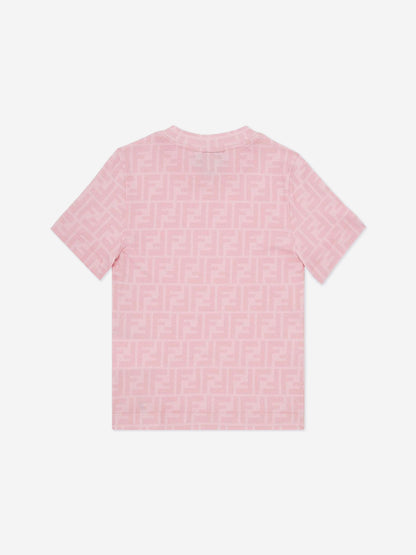 Fendi 女童 FF 徽标印花 T 恤（粉色）