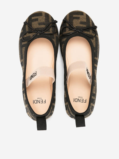 Fendi 女童 FF Logo 芭蕾舞鞋（棕色）
