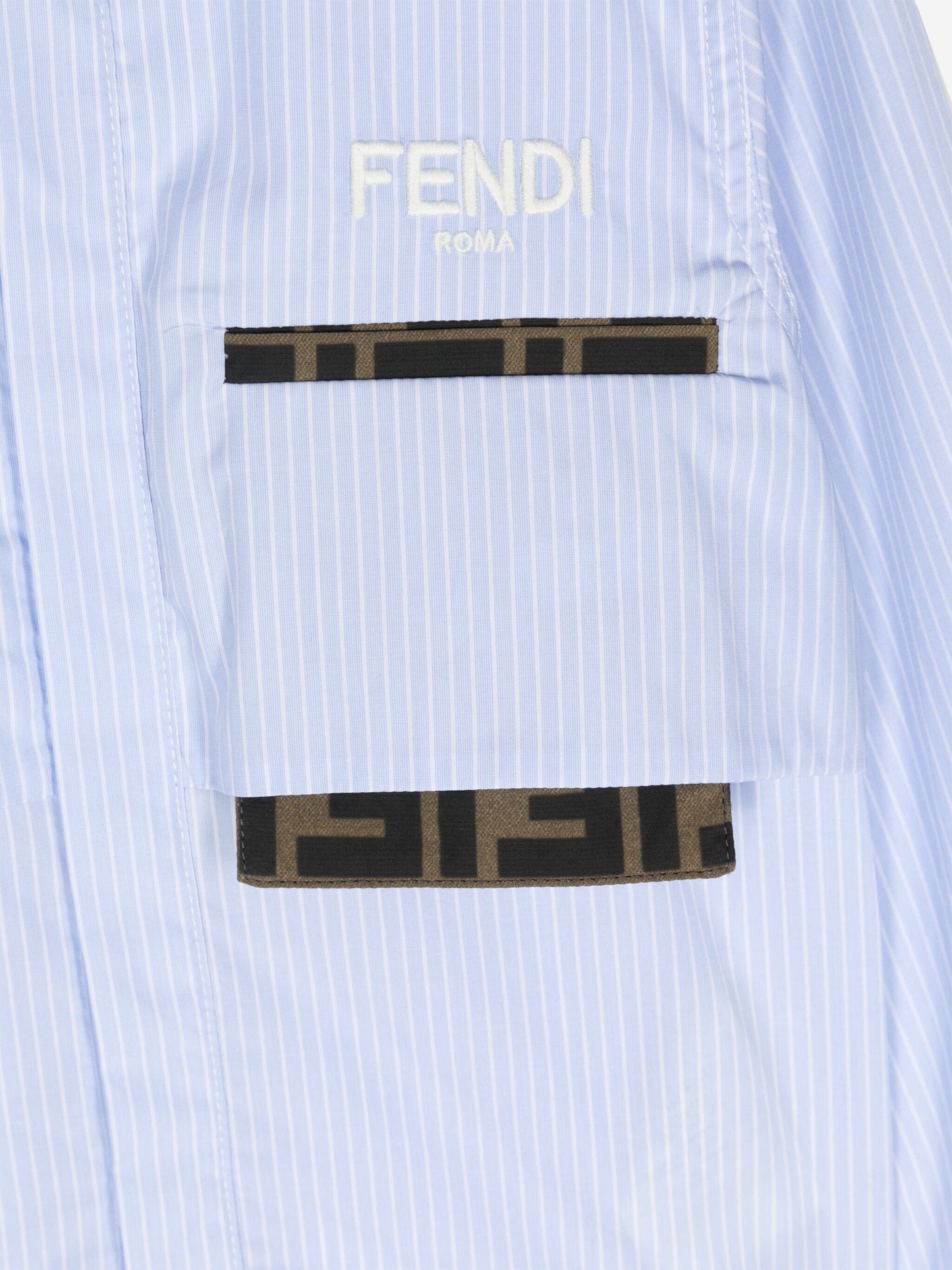 Fendi Boys 条纹 FF 口袋衬衫（蓝色）