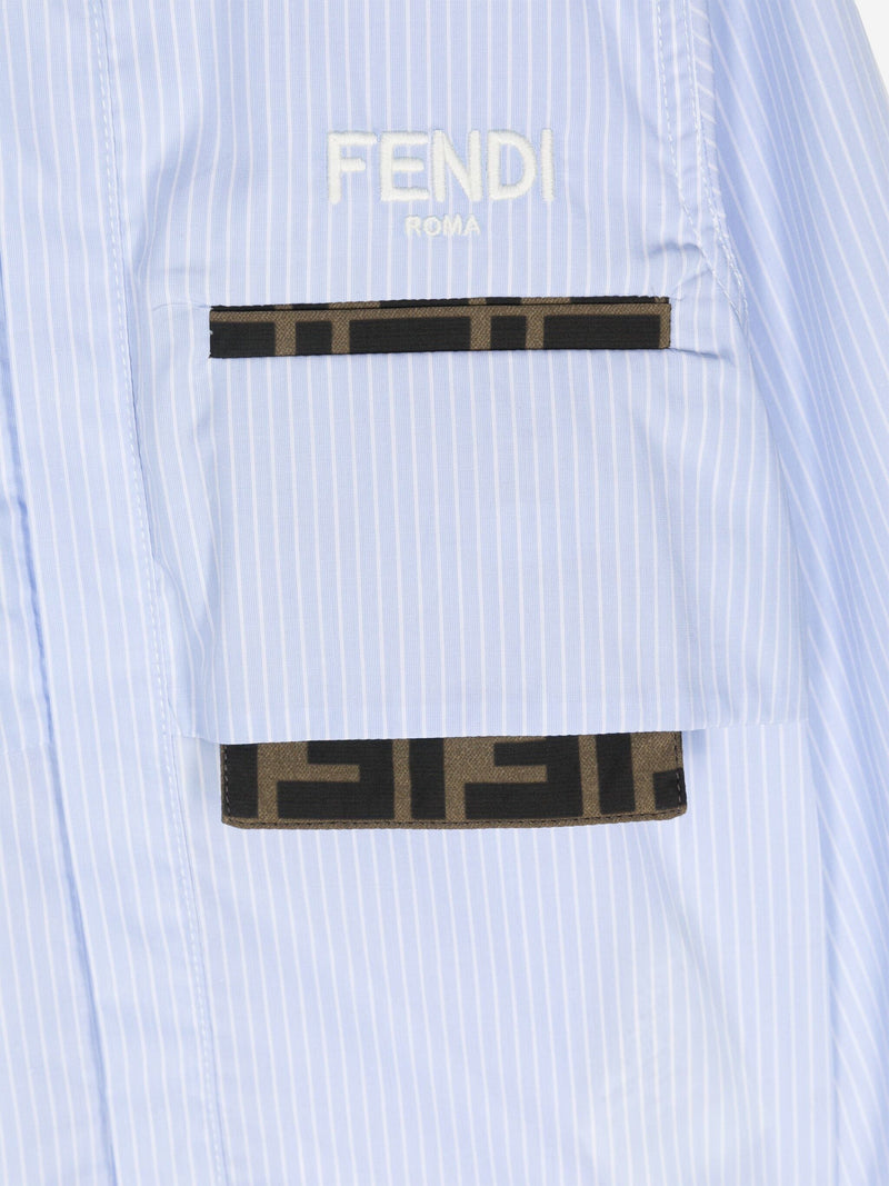 Fendi Boys 条纹 FF 口袋衬衫（蓝色）